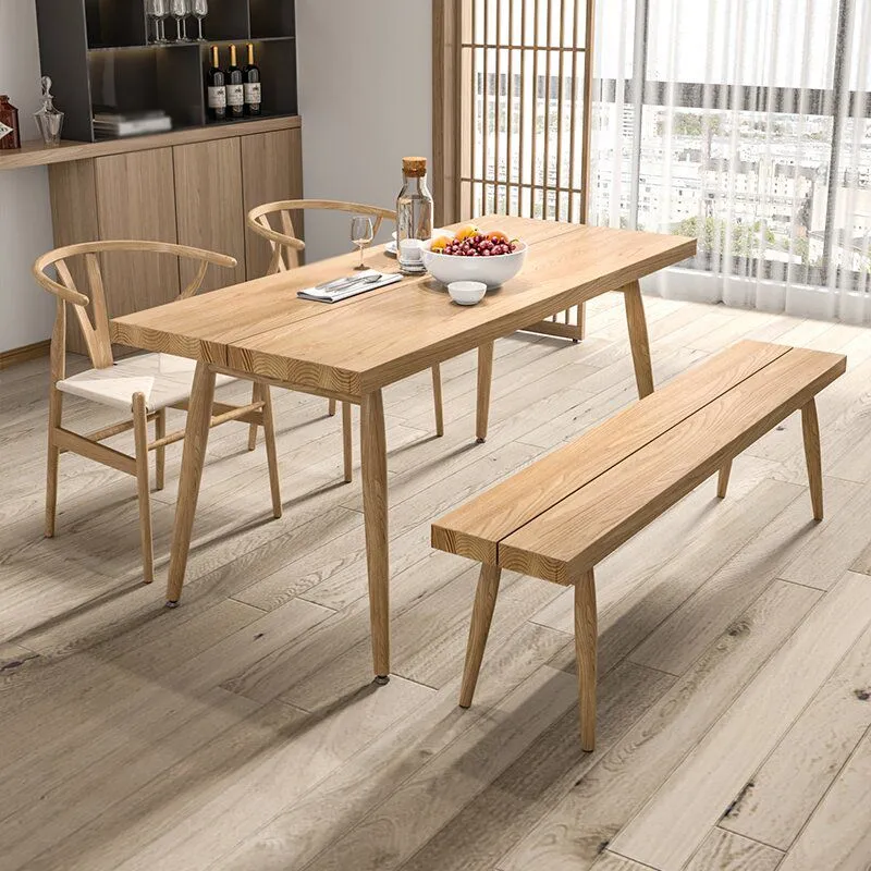 Set da pranzo moderno beige da 1/2/4 pezzi Set da tavolo da pranzo rettangolare legno di frassino Clearhalo