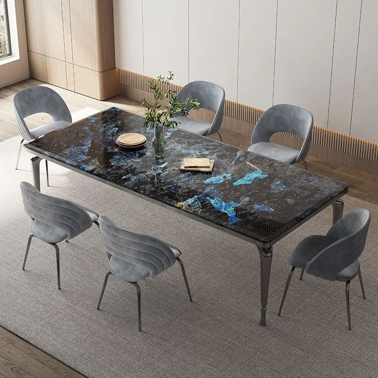 Set da pranzo moderno con base acciaio inossidabile rettangolare con piano pietra da 1/4/7 pezzi per la casa Clearhalo