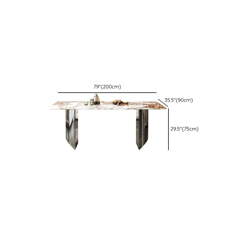 Set da pranzo moderno con doppio piedistallo pietra sinterizzata rettangolare da 1/5/7/9 pezzi per la casa Clearhalo