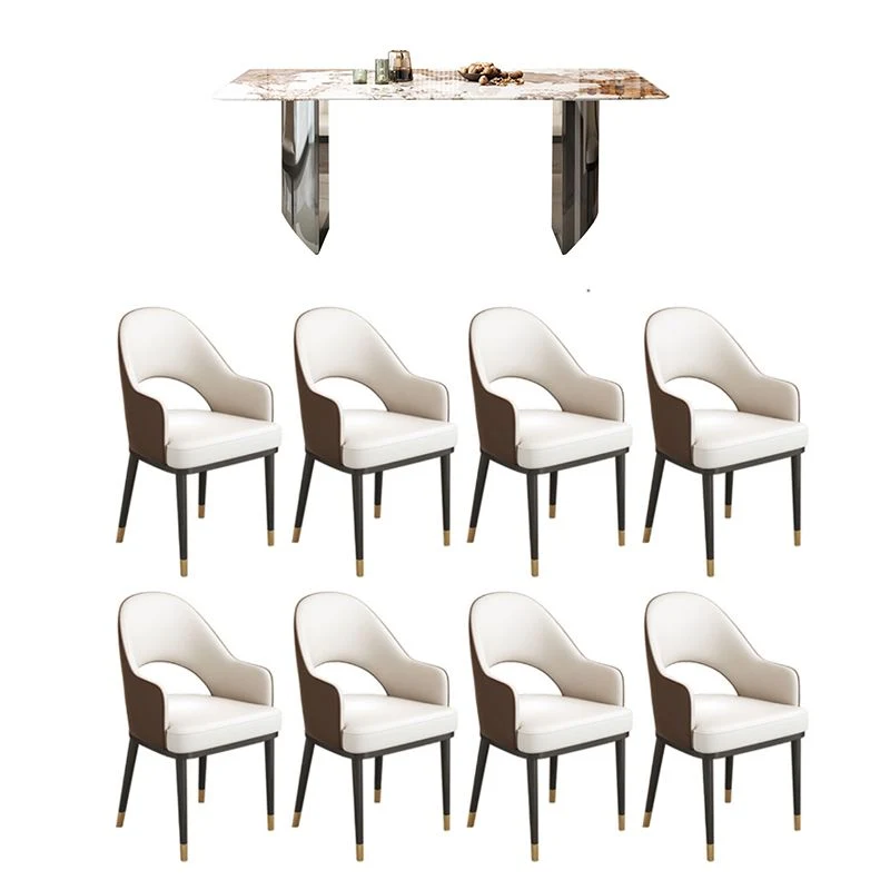Set da pranzo moderno con doppio piedistallo pietra sinterizzata rettangolare da 1/5/7/9 pezzi per la casa Clearhalo