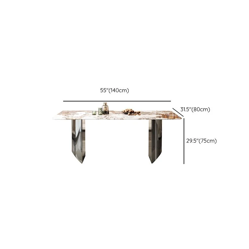 Set da pranzo moderno con doppio piedistallo pietra sinterizzata rettangolare da 1/5/7/9 pezzi per la casa Clearhalo