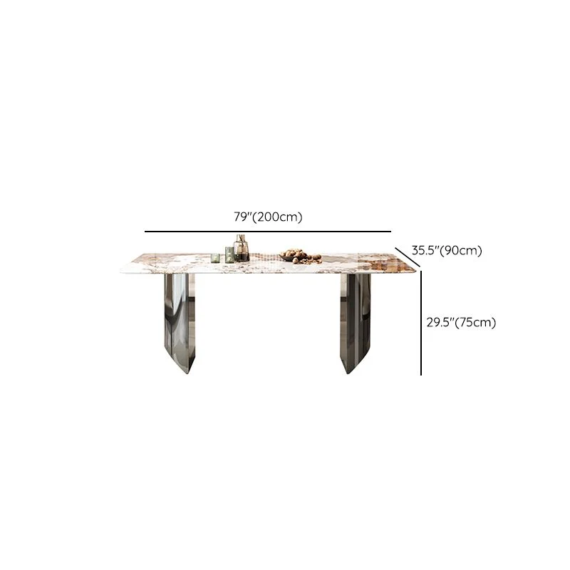 Set da pranzo moderno con doppio piedistallo pietra sinterizzata rettangolare da 1/5/7/9 pezzi per la casa Clearhalo