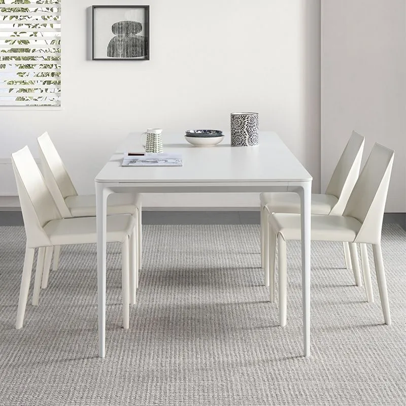 Set da pranzo moderno con piano pietra sinterizzata Set tavolo da pranzo rettangolare 1/2/4/5/6/7 pezzi Clearhalo
