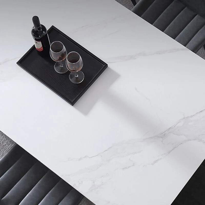 Set da pranzo moderno con piano pietra sinterizzata Set tavolo da pranzo rettangolare 1/2/5/7 pezzi Clearhalo