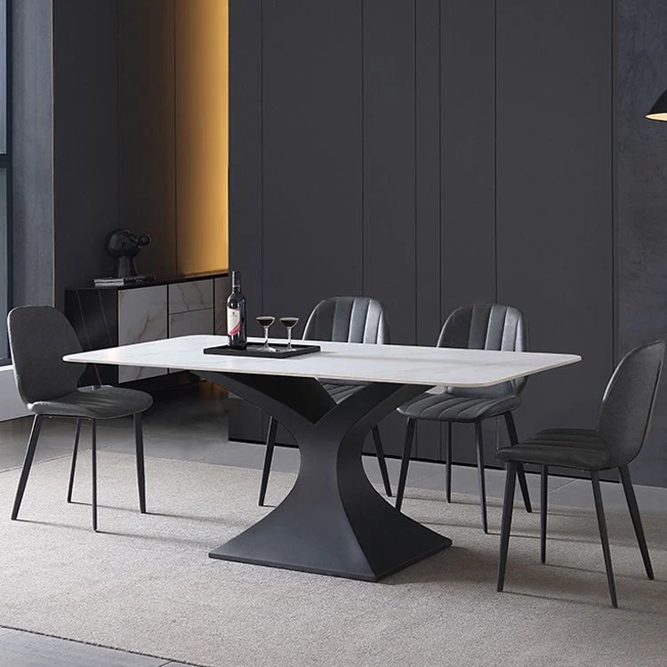 Set da pranzo moderno con piano pietra sinterizzata Set tavolo da pranzo rettangolare 1/2/5/7 pezzi Clearhalo