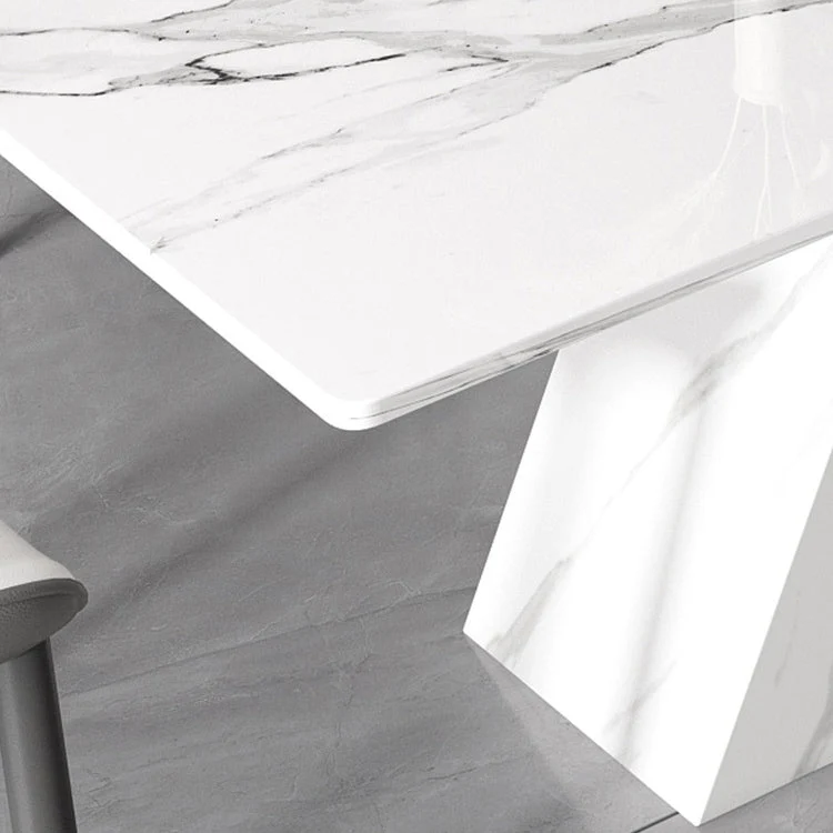 Set da pranzo moderno con piano pietra sinterizzata Set tavolo da pranzo rettangolare 1/2/5/7 pezzi Clearhalo