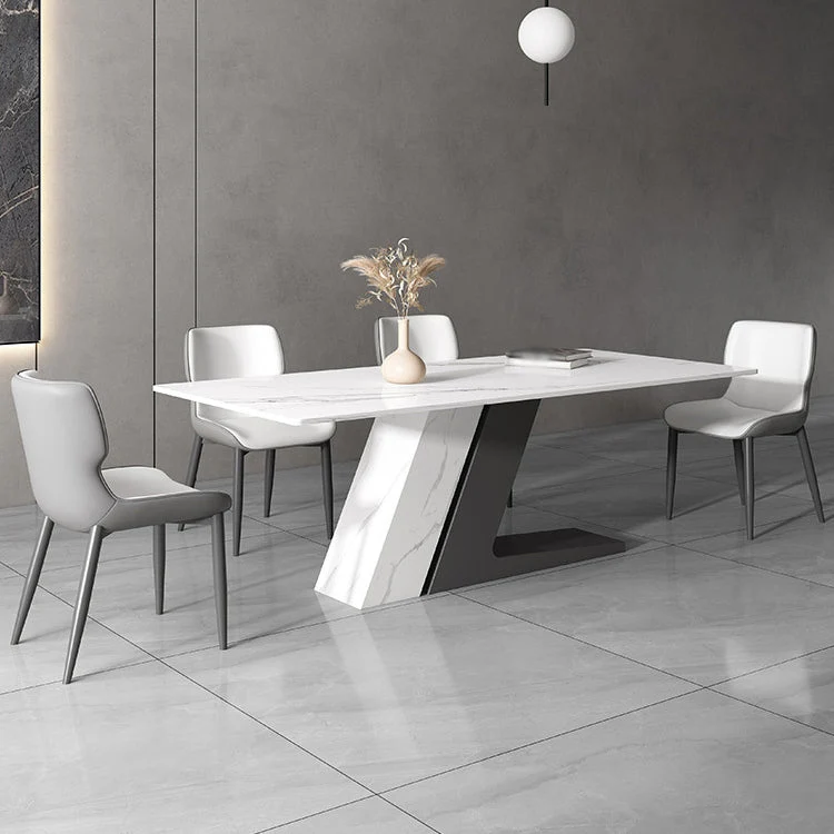 Set da pranzo moderno con piano pietra sinterizzata Set tavolo da pranzo rettangolare 1/2/5/7 pezzi Clearhalo