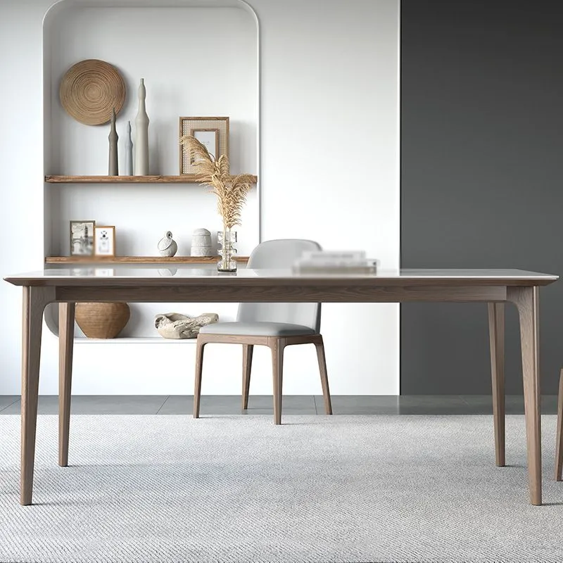 Set da pranzo moderno con piano pietra sinterizzata rettangolare 1/2/3/4/5/7 pezzi Tavolo da pranzo con sedie Clearhalo