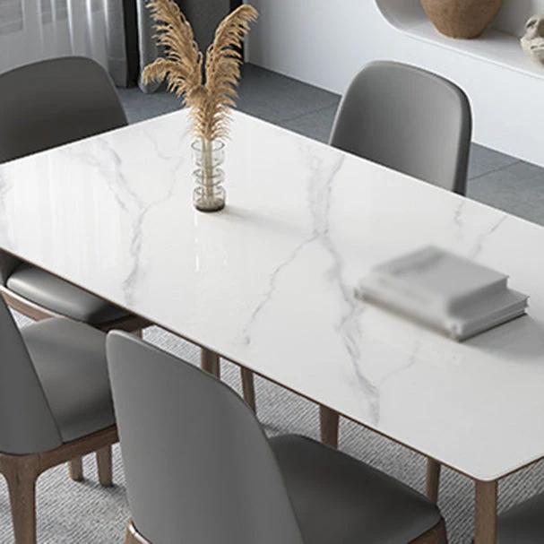 Set da pranzo moderno con piano pietra sinterizzata rettangolare 1/2/3/4/5/7 pezzi Tavolo da pranzo con sedie Clearhalo