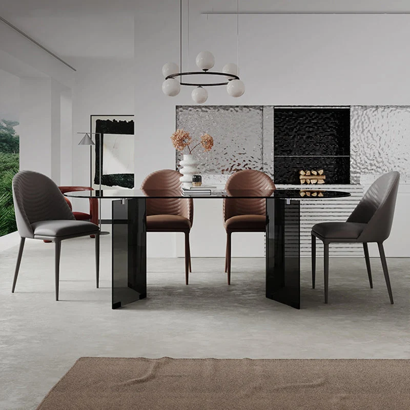 Set da pranzo moderno con piano vetro temperato ovale da 1/2/5/7 pezzi per la casa Clearhalo