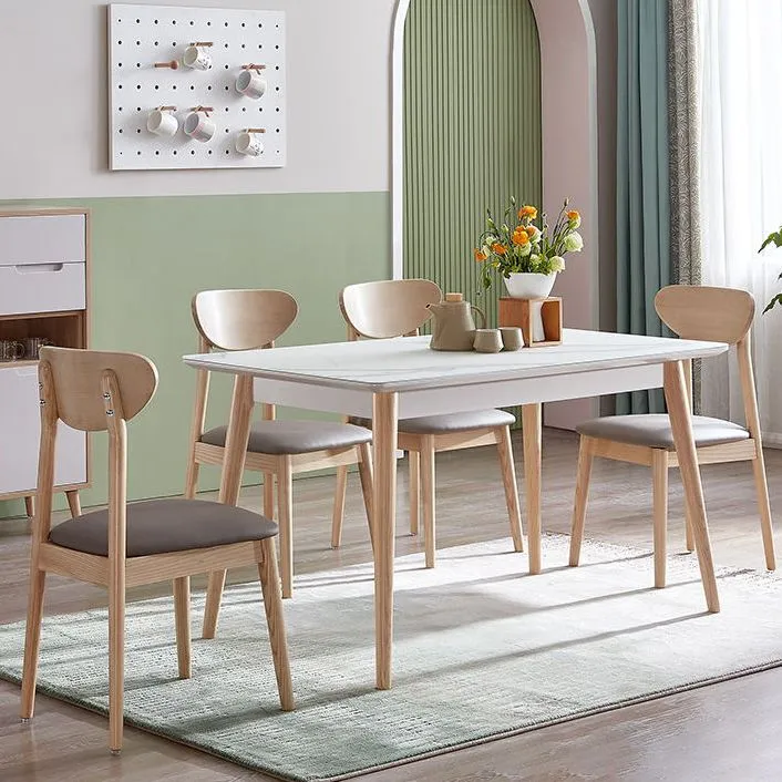 Set da pranzo moderno con struttura legno e piano vetro rettangolare da 2/5/7 pezzi per la casa Clearhalo
