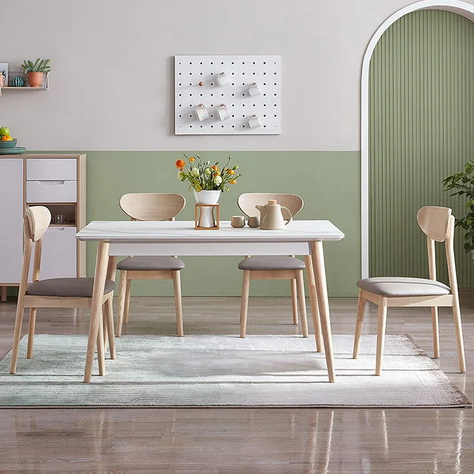 Set da pranzo moderno con struttura legno e piano vetro rettangolare da 2/5/7 pezzi per la casa Clearhalo