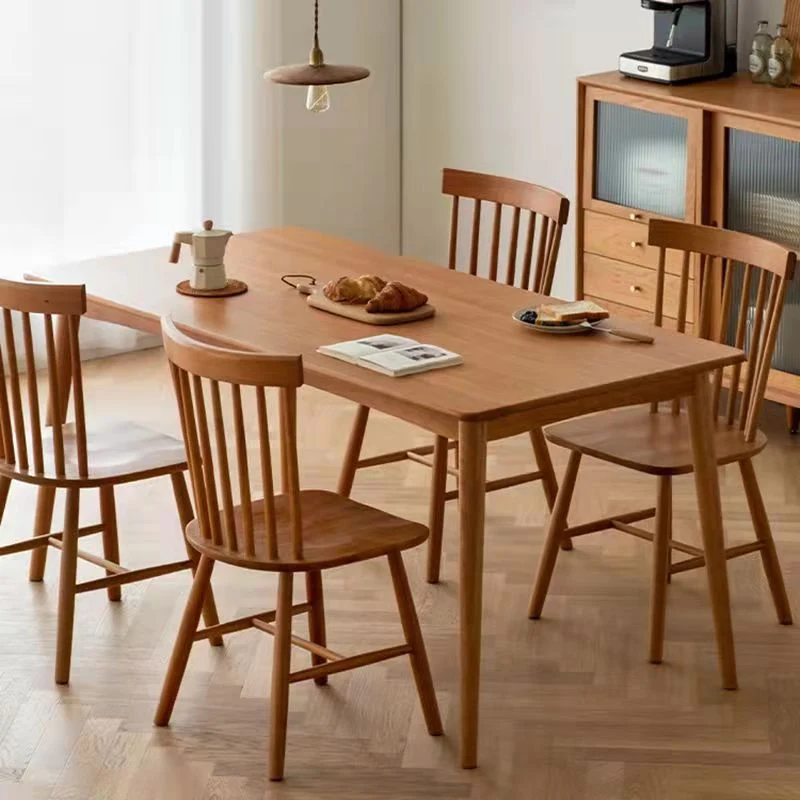 Set da pranzo moderno legno di quercia Set da tavolo da pranzo beige rettangolare da 1/2/5 pezzi Clearhalo