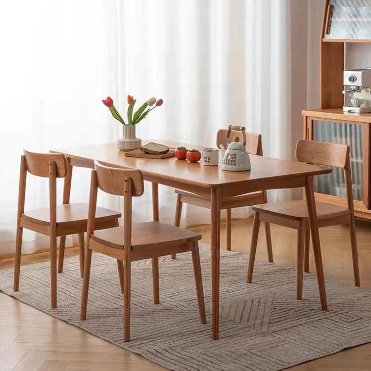 Set da pranzo moderno legno di quercia Set da tavolo da pranzo beige rettangolare da 1/2/5 pezzi Clearhalo