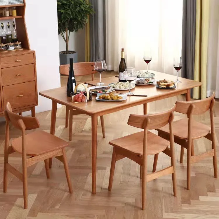 Set da pranzo moderno legno di quercia Set da tavolo da pranzo beige rettangolare da 1/2/5 pezzi Clearhalo