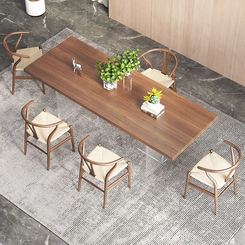 Set da pranzo moderno da 1/6 pezzi Tavolo da pranzo rettangolare legno di pino per sala da pranzo Clearhalo