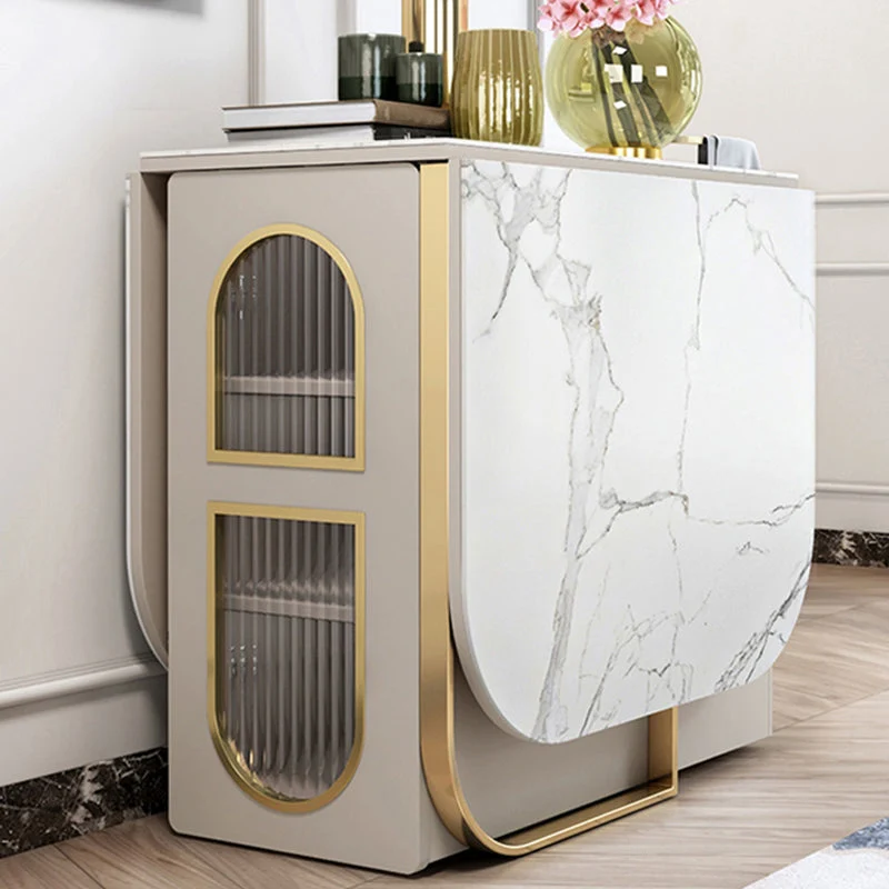 Set da pranzo moderno pieghevole multiuso pietra sinterizzata da 1/3/5/7 pezzi per la casa Clearhalo