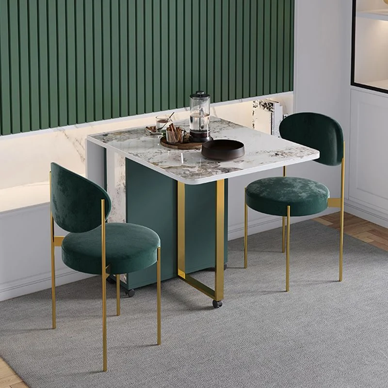Set da pranzo moderno pieghevole Set da tavolo da pranzo pietra sinterizzata bianca rettangolare da 1/2/3/5 pezzi Clearhalo