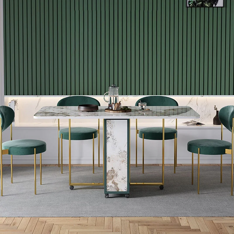 Set da pranzo moderno pieghevole Set da tavolo da pranzo pietra sinterizzata bianca rettangolare da 1/2/3/5 pezzi Clearhalo