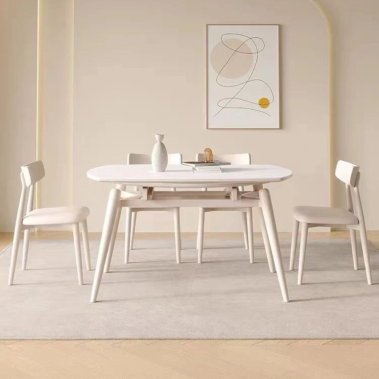 Set da pranzo moderno pietra sinterizzata da 1/5/7/9 pezzi bianco Clearhalo