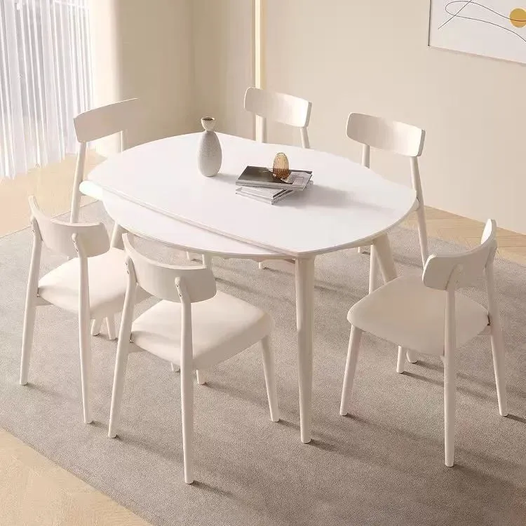 Set da pranzo moderno pietra sinterizzata da 1/5/7/9 pezzi bianco Clearhalo