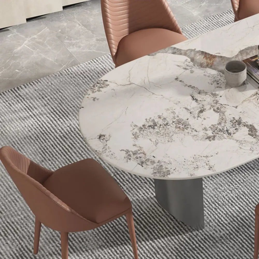 Set da pranzo moderno pietra sinterizzata ovale Set da pranzo da 1/4/5/7 pezzi per uso domestico Clearhalo