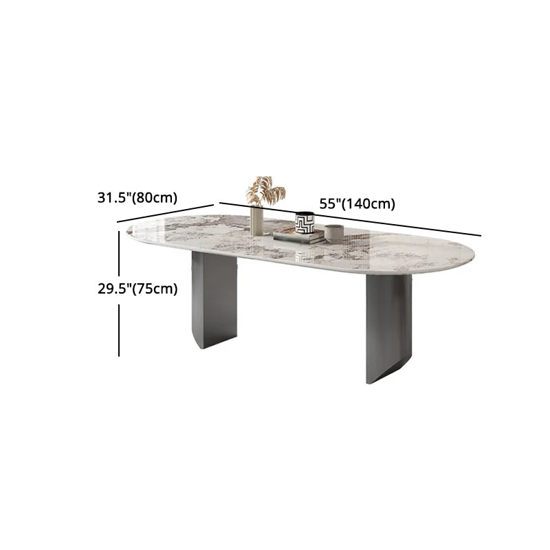 Set da pranzo moderno pietra sinterizzata ovale Set da pranzo da 1/4/5/7 pezzi per uso domestico Clearhalo