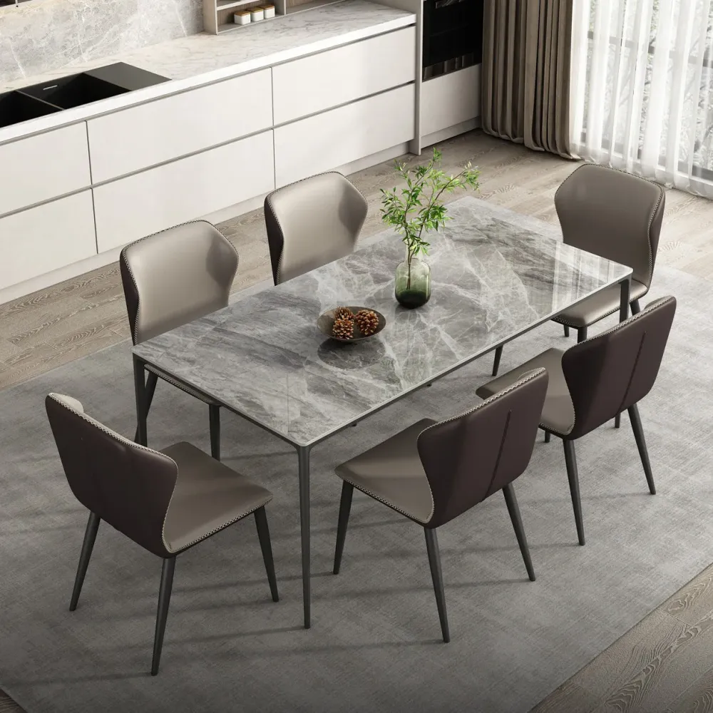 Set da pranzo moderno pietra sinterizzata rettangolare Set da pranzo da 1/4/6/7/9 pezzi Clearhalo