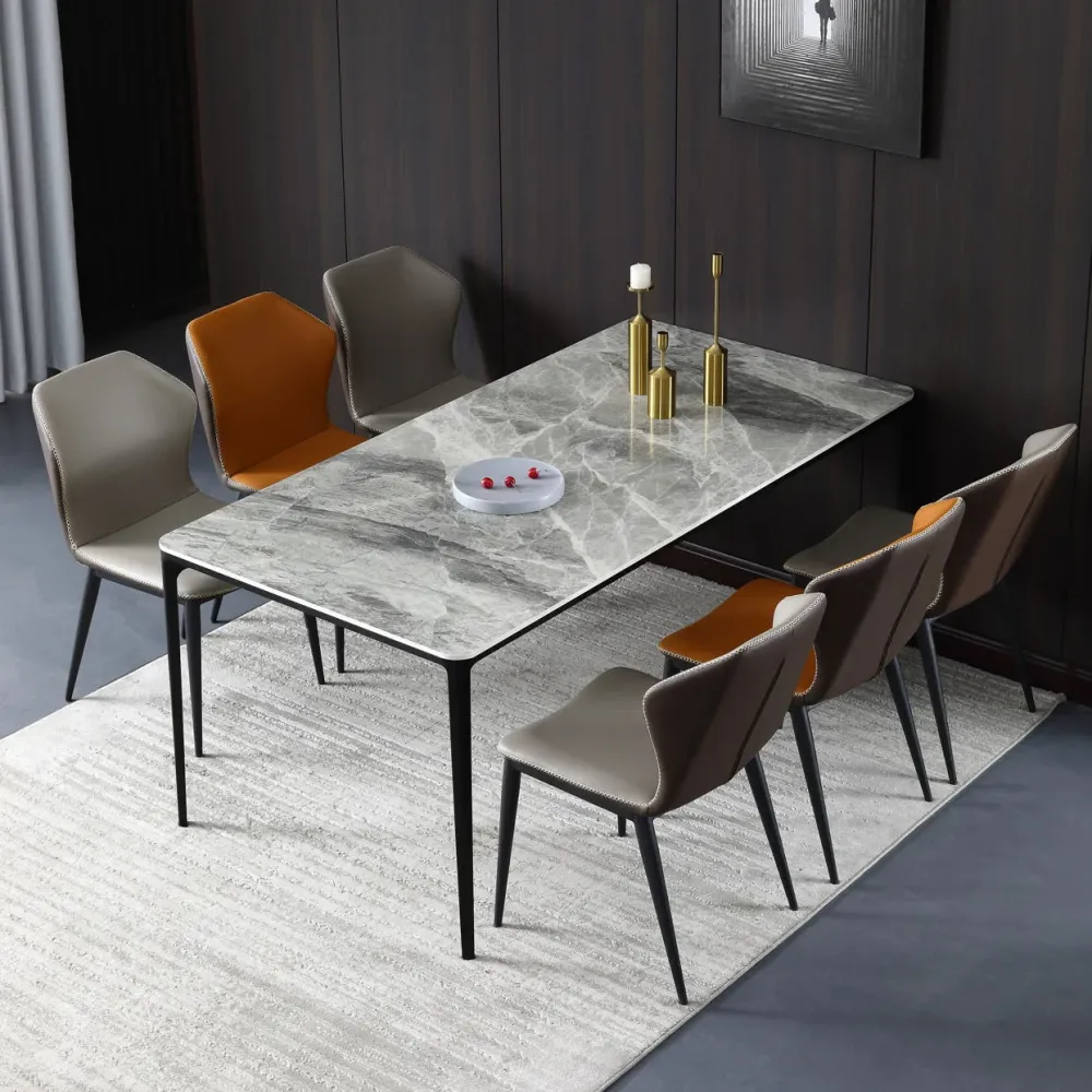 Set da pranzo moderno pietra sinterizzata rettangolare Set da pranzo da 1/4/6/7/9 pezzi Clearhalo