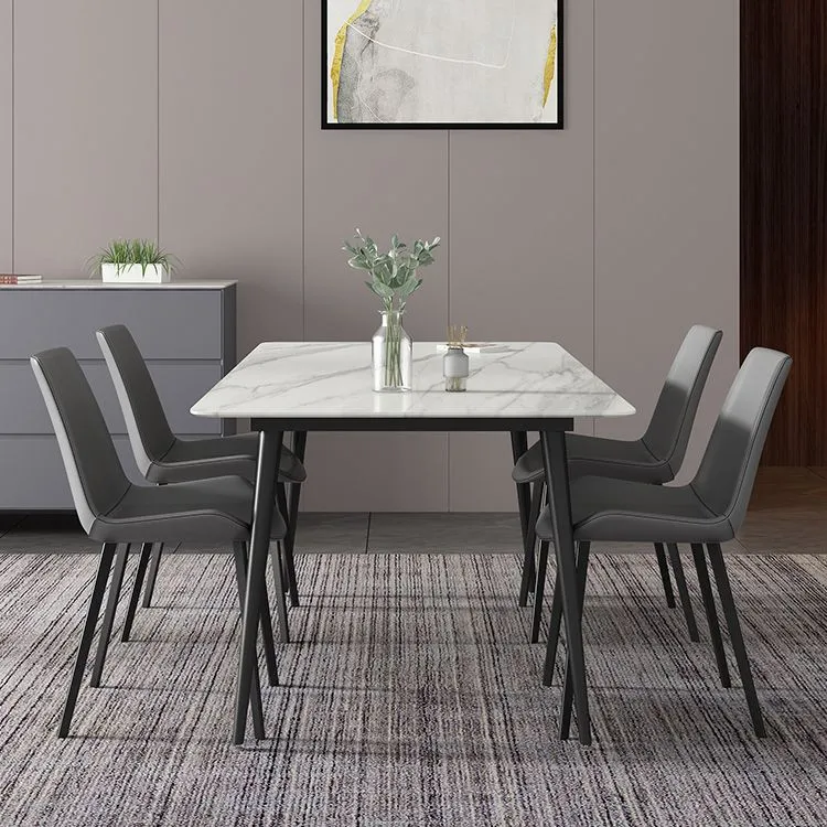 Set da pranzo moderno pietra sinterizzata rettangolare Set da pranzo da 1/2/5/6/7 pezzi per uso domestico Clearhalo