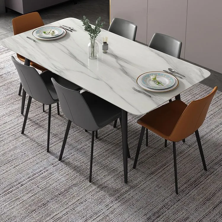 Set da pranzo moderno pietra sinterizzata rettangolare Set da pranzo da 1/2/5/6/7 pezzi per uso domestico Clearhalo