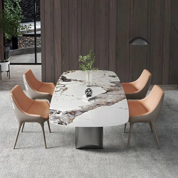 Set da pranzo moderno pietra sinterizzata Set da pranzo rettangolare 1/2/5 pezzi per sale da pranzo Clearhalo