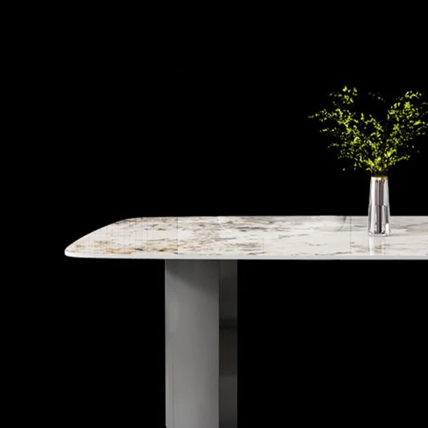 Set da pranzo moderno pietra sinterizzata Set tavolo da pranzo rettangolare 1/2/5/7 pezzi Clearhalo