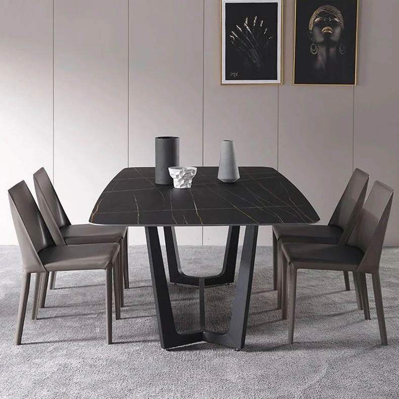 Set da pranzo moderno pietra sinterizzata Set da tavolo da pranzo rettangolare da 1/2/5/7 pezzi Clearhalo