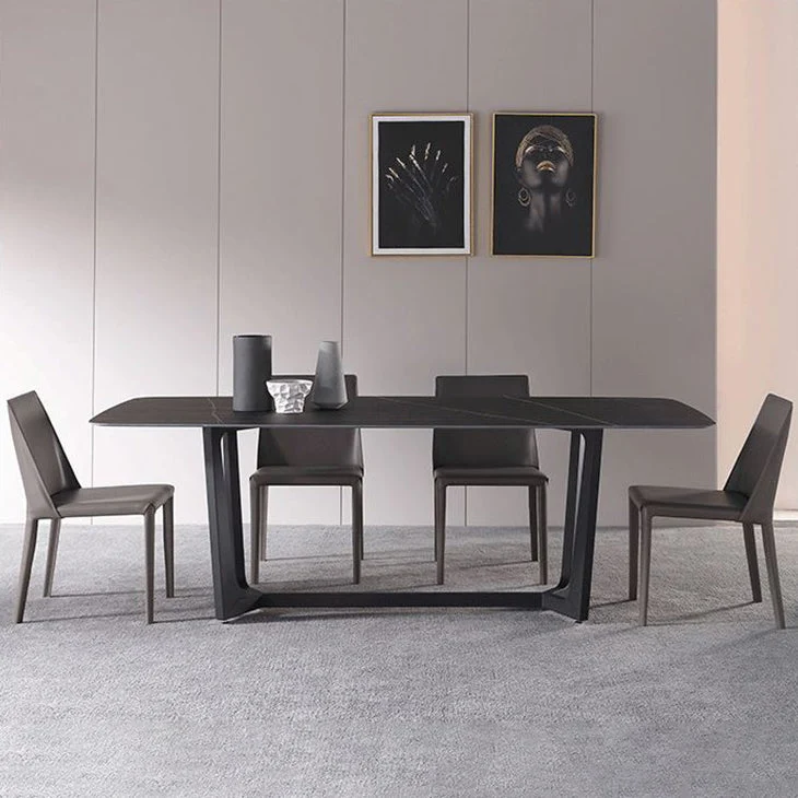 Set da pranzo moderno pietra sinterizzata Set da tavolo da pranzo rettangolare da 1/2/5/7 pezzi Clearhalo