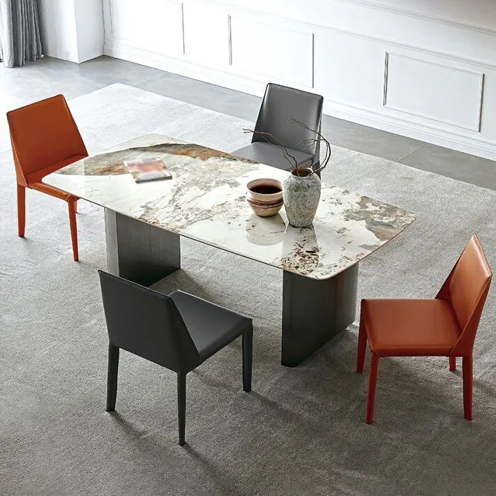 Set da pranzo moderno pietra sinterizzata Set da pranzo rotondo da 1/4/5 pezzi Clearhalo