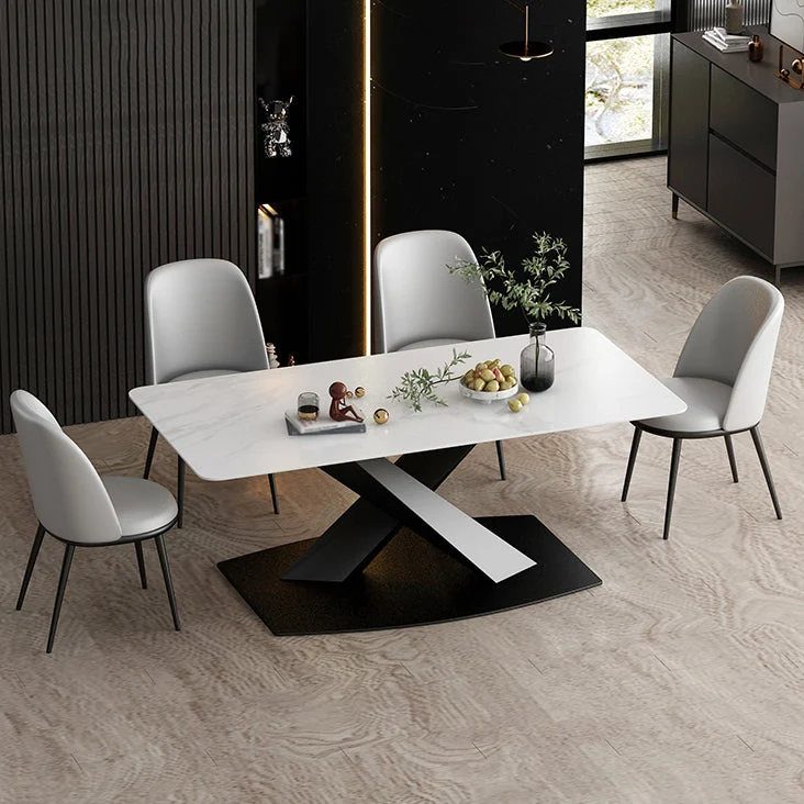 Set da pranzo moderno rettangolare da 1/2/5/7 pezzi con piano pietra sinterizzata Clearhalo