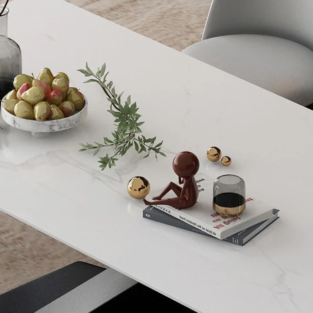 Set da pranzo moderno rettangolare da 1/2/5/7 pezzi con piano pietra sinterizzata Clearhalo