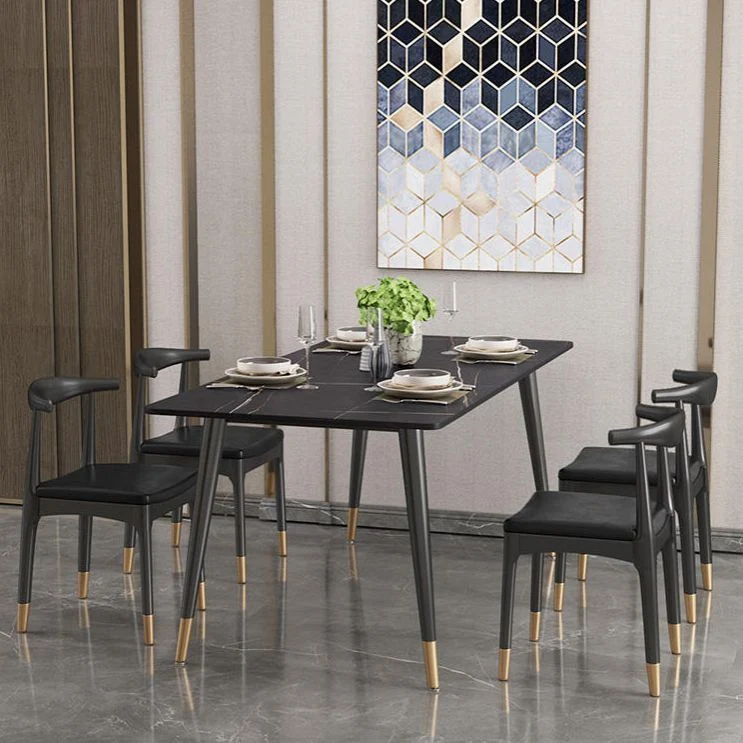 Set da pranzo moderno rettangolare Set da tavolo da pranzo per interni con base nera da 1/4/5 pezzi Clearhalo