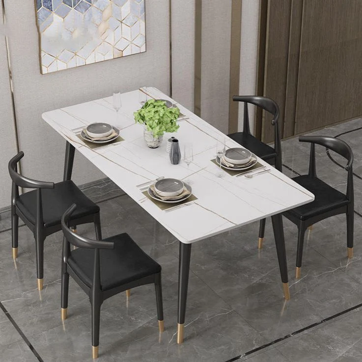 Set da pranzo moderno rettangolare Set da tavolo da pranzo per interni con base nera da 1/4/5 pezzi Clearhalo