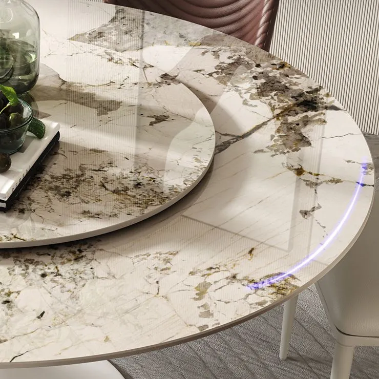 Set da pranzo moderno rotondo Set da tavolo da pranzo pietra sinterizzata da 1/4/5/7 pezzi con piatto girevole Clearhalo
