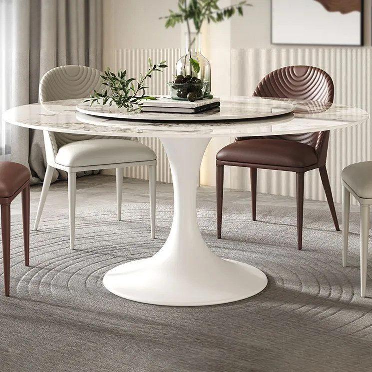 Set da pranzo moderno rotondo Set da tavolo da pranzo pietra sinterizzata da 1/4/5/7 pezzi con piatto girevole Clearhalo