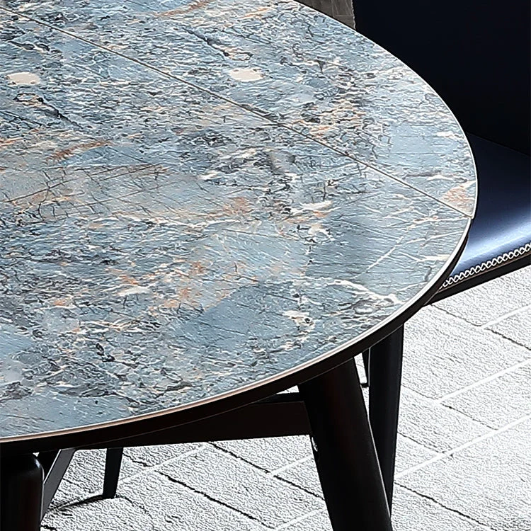 Set da pranzo moderno scalabile Set da tavolo da pranzo con piano pietra sinterizzata blu rotondo da 1/4/5/7 pezzi Clearhalo