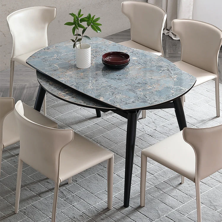 Set da pranzo moderno scalabile Set da tavolo da pranzo con piano pietra sinterizzata blu rotondo da 1/4/5/7 pezzi Clearhalo