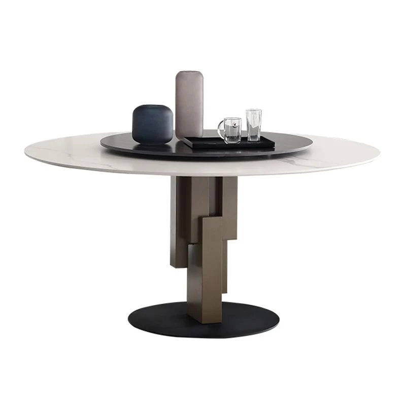 Set da pranzo moderno Set da pranzo rotondo pietra sinterizzata da 1/3/4/5/7 pezzi con piatto girevole Clearhalo