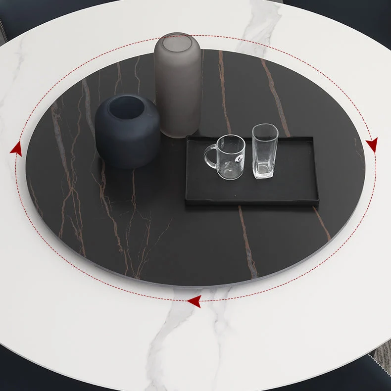 Set da pranzo moderno Set da pranzo rotondo pietra sinterizzata da 1/3/4/5/7 pezzi con piatto girevole Clearhalo