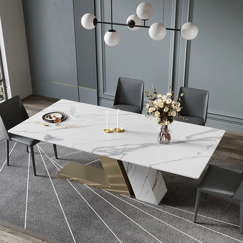 Set da pranzo moderno Tavolo da pranzo pietra sinterizzata da 1/4/5/6 pezzi con sedie laterali Clearhalo