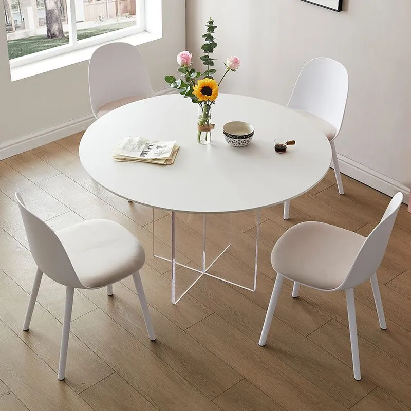 Set da pranzo moderno Tavolo da pranzo rotondo da 1/3/4/5 pezzi con sedie laterali bianco Clearhalo