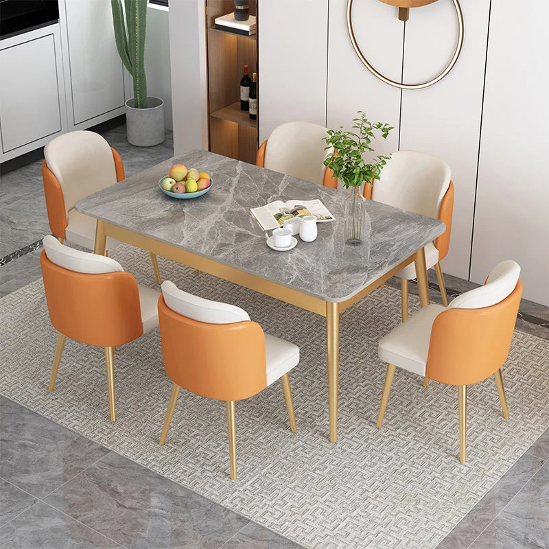 Set da pranzo Nordic Stone Top 1/2/5/7 pezzi Tavolo da pranzo grigio con sedie pelle Clearhalo