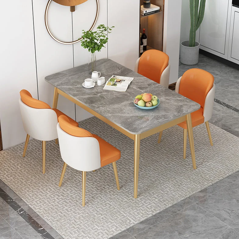 Set da pranzo Nordic Stone Top 1/2/5/7 pezzi Tavolo da pranzo grigio con sedie pelle Clearhalo